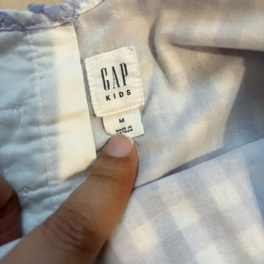 Gap Periwinkle and White Plaid Spring Dress with Multicolored Dots Size Medium